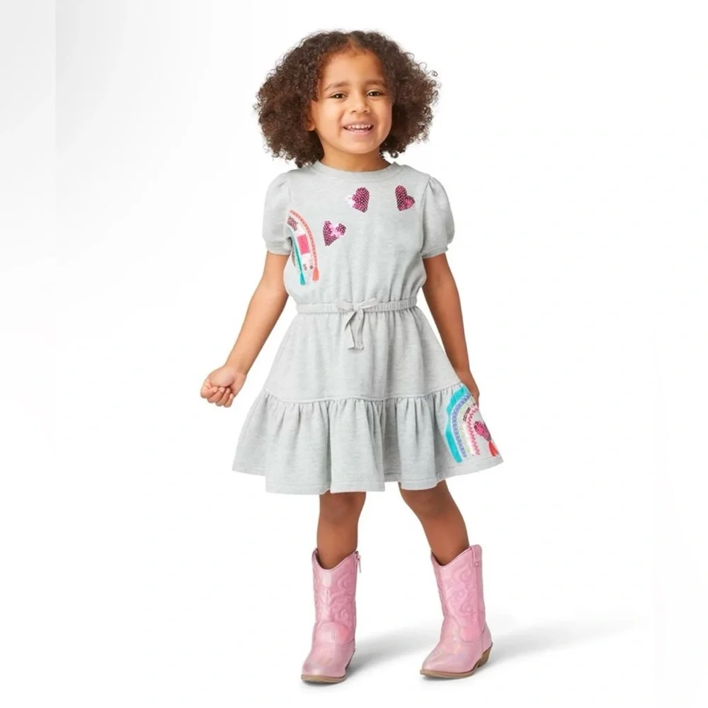 Peek Kids Girls 2T Gray Rainbow Sequin Sweatshirt Dress